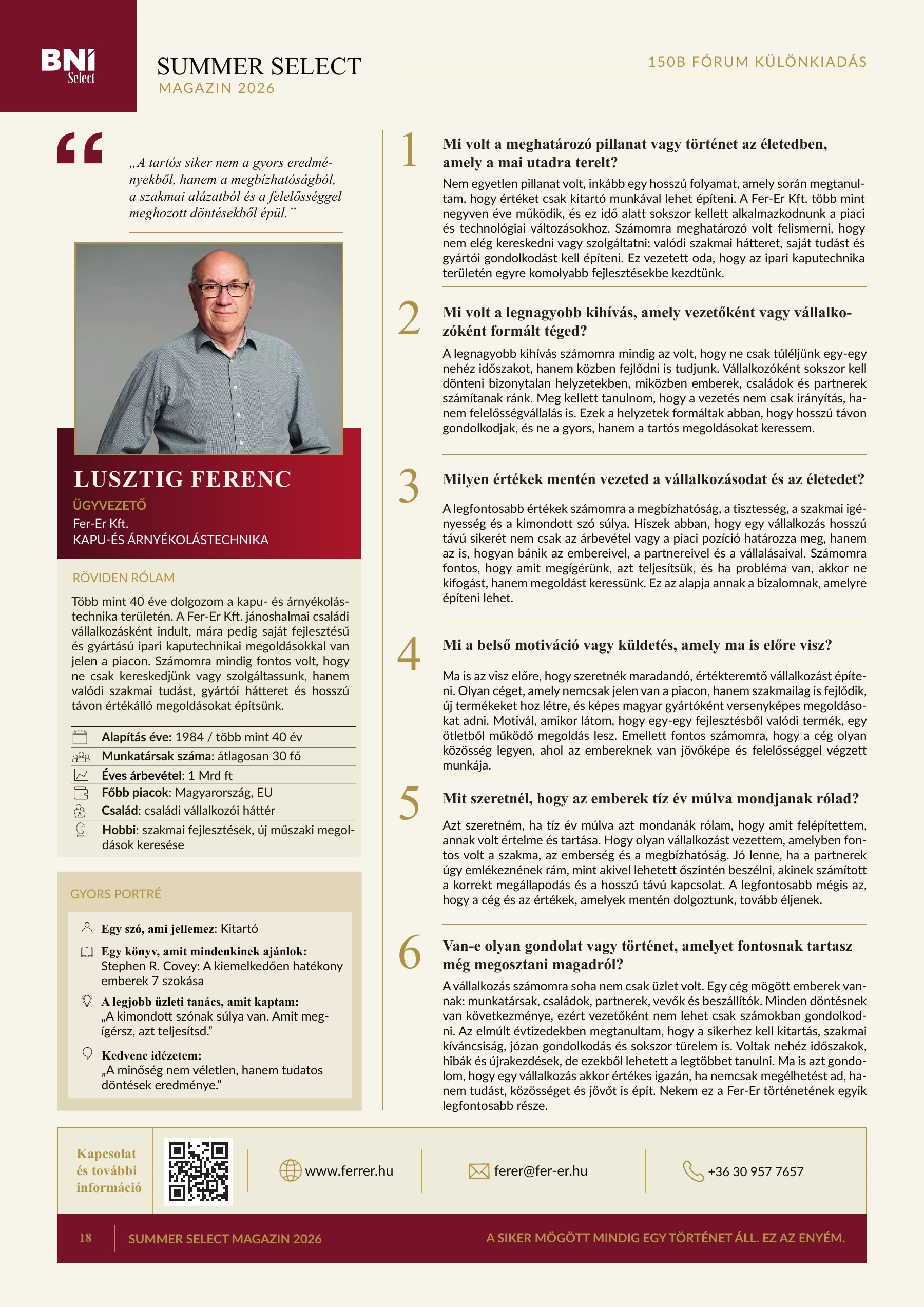 18. magazinoldal — Lusztig Ferenc